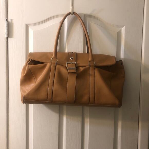 Tan PU Leather Satchel Weekender Duffle Bag - Picture 14 of 14